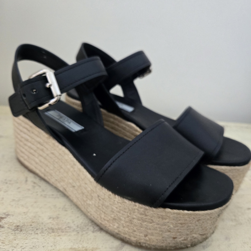 Prada Black Espadrille Wedge Sandals